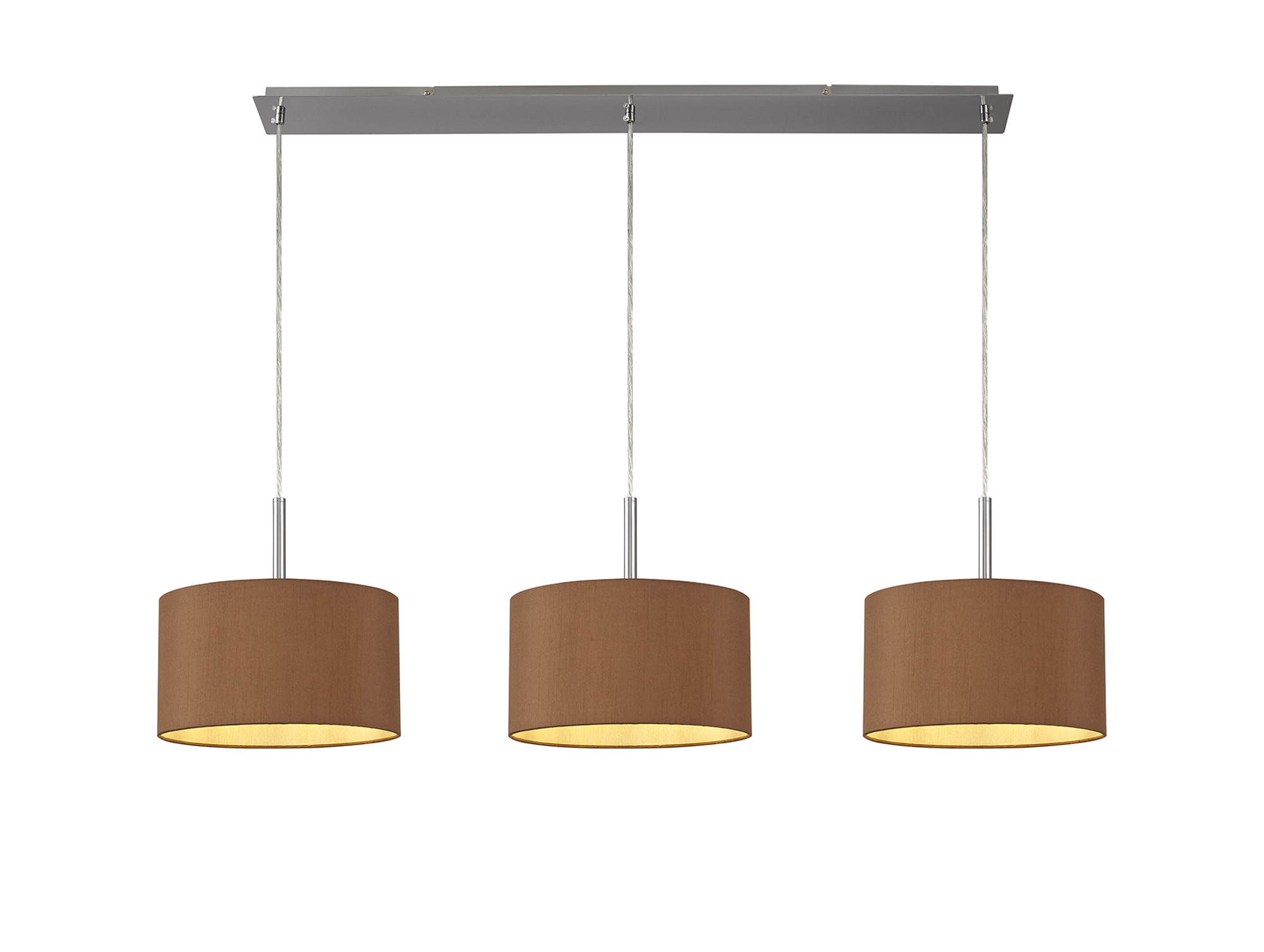 DK0588  Baymont 30cm Shade 3 Light Pendant Satin Nickel, Raw Cocoa/Grecian Bronze